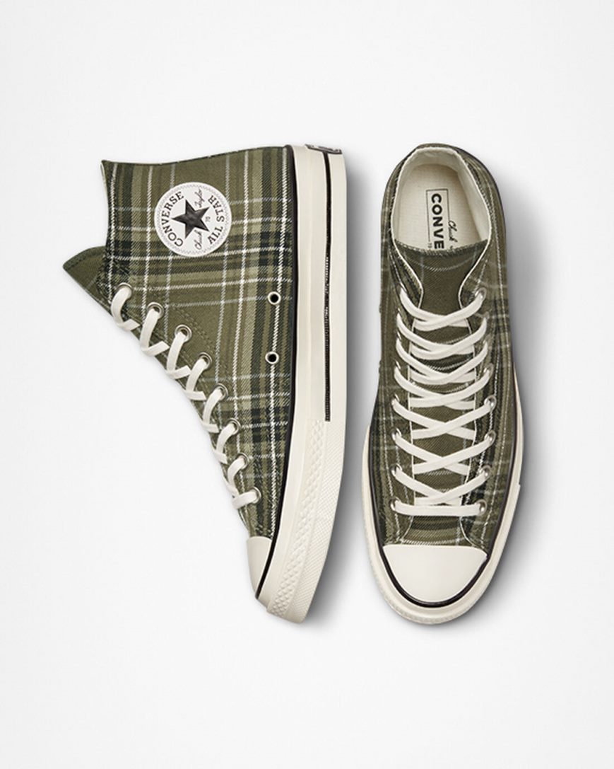 Tenis Converse Chuck 70 Tartan Cano Alto Masculino Verde Oliva Pretas | PT H07P38T